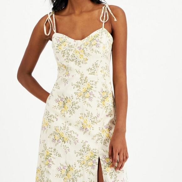 NWT Lucky Brand Corset Floral Midi Dress Tie Shoulders Smocked Stretch Back XL - Picture 3 of 6